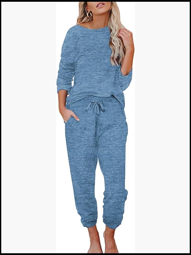 Long Sleeve Pajama Set With Pockets, 95% Rayon 5% Spandex, Relaxed Fit